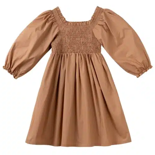 Designer Kidz- Lily L/S Puff Sleeve Dress- Caramel